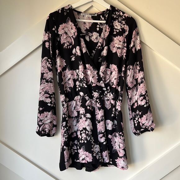 Necessary Objects Pink and Black Floral Romper Long Sleeve - Picture 2 of 5